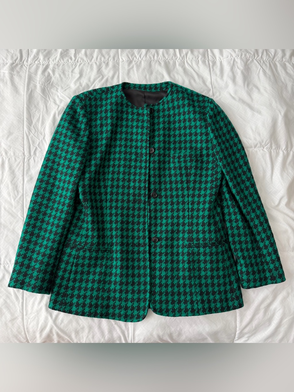 Vintage Bergdorf Goodman On The Plaza Houndstooth Blazer Women’s 10 Green Black
